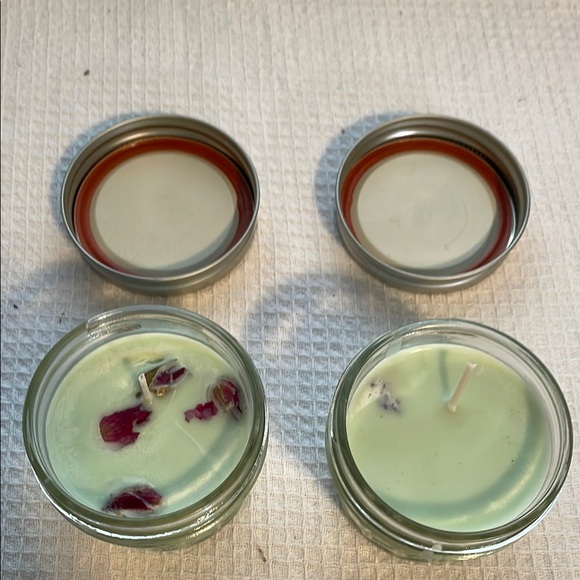 Set of 2 Home made candles using Mason Jars with lids Lemongrass scented 2.5” - Picture 2 of 4